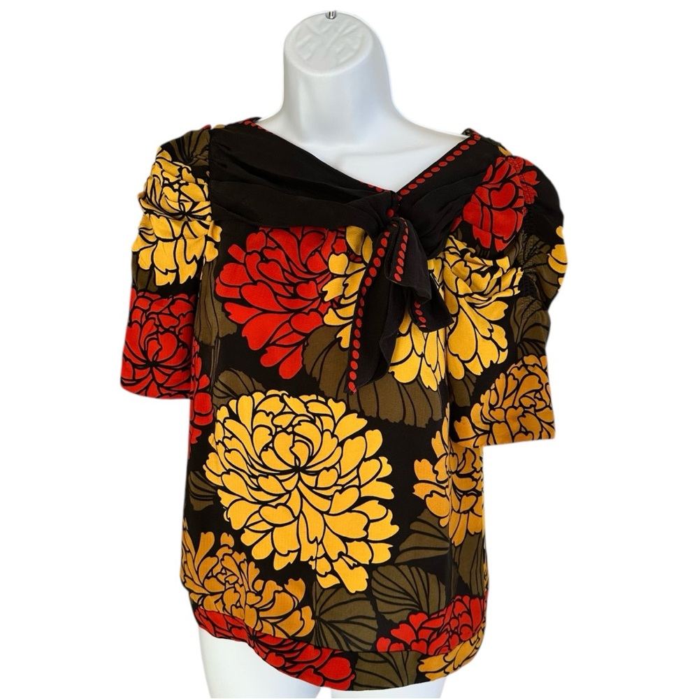 Leifsdottir Floral Blouse - Black, Red, Yellow